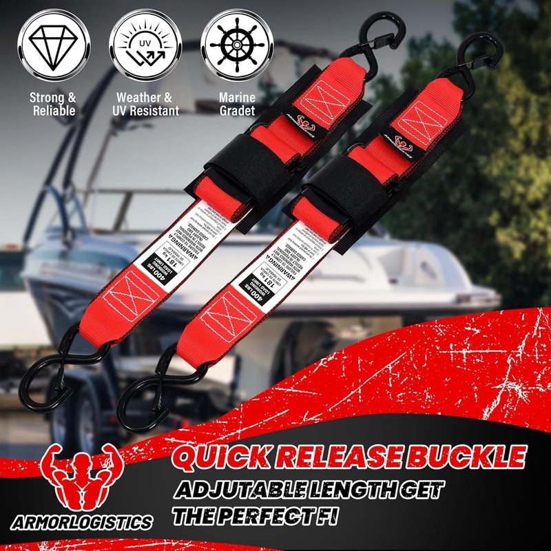 ARMORLOGISTICS Boat Tie Down Straps to Trailer, 2" x 48" Adjustable Boat Straps for Trailer, 2-Pack Boat Transom Strap for Boat, Jet Ski, 1,200 Lbs Break Strength, Red - Image 5